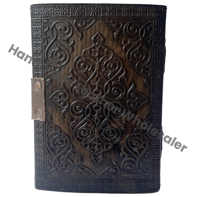 Vintage Sun Moon Leather Journals Embossed Antique Book of Spell Charmed Moth Handmade Deckle Paper Charcoal Sketchbook Planner