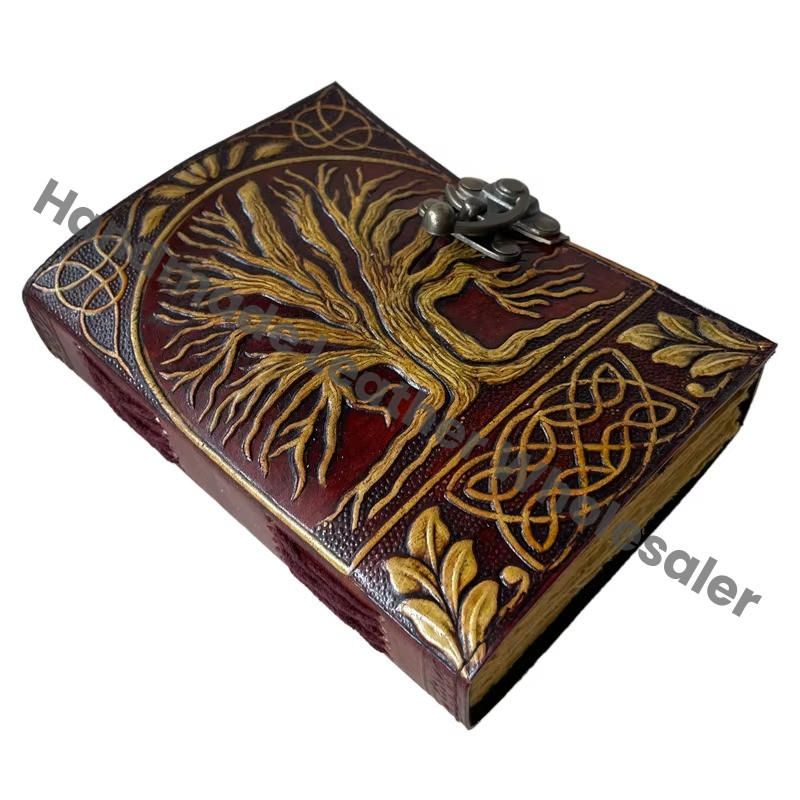 Vintage Tree Life Genuine Leather Journal Brown Yellow Handmade Case Inner Pages Travel Notebook