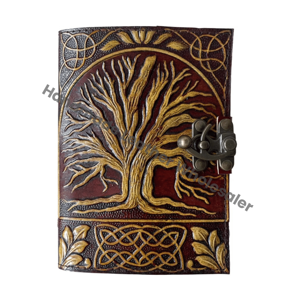 Vintage Tree Life Genuine Leather Journal Brown Yellow Handmade Case Inner Pages Travel Notebook