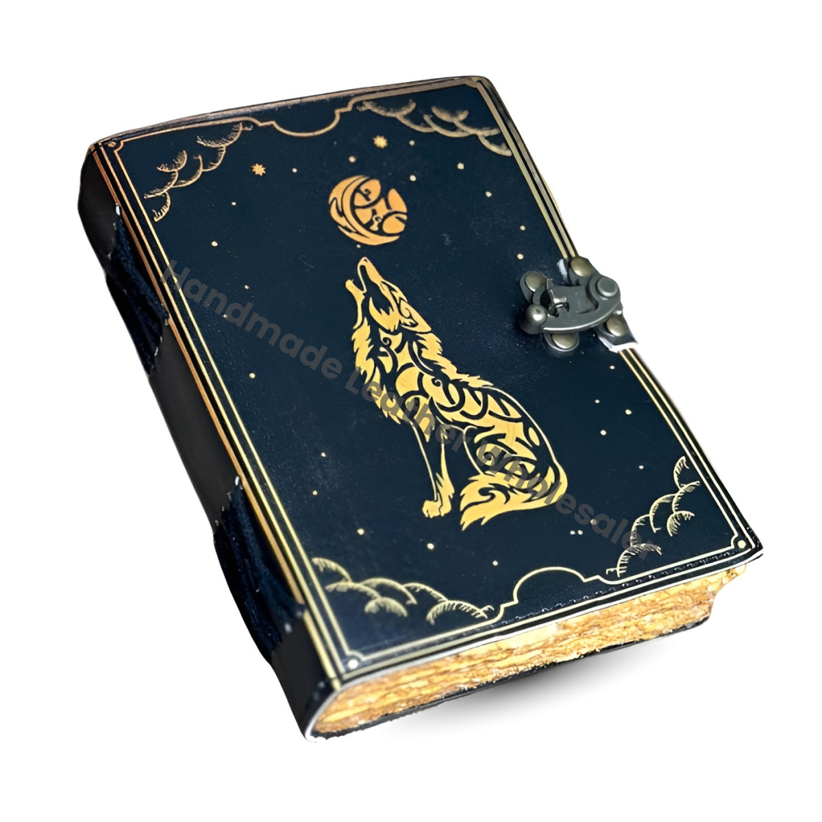 Vintage Wolf Moon Leather Journal: Handmade Spell Book