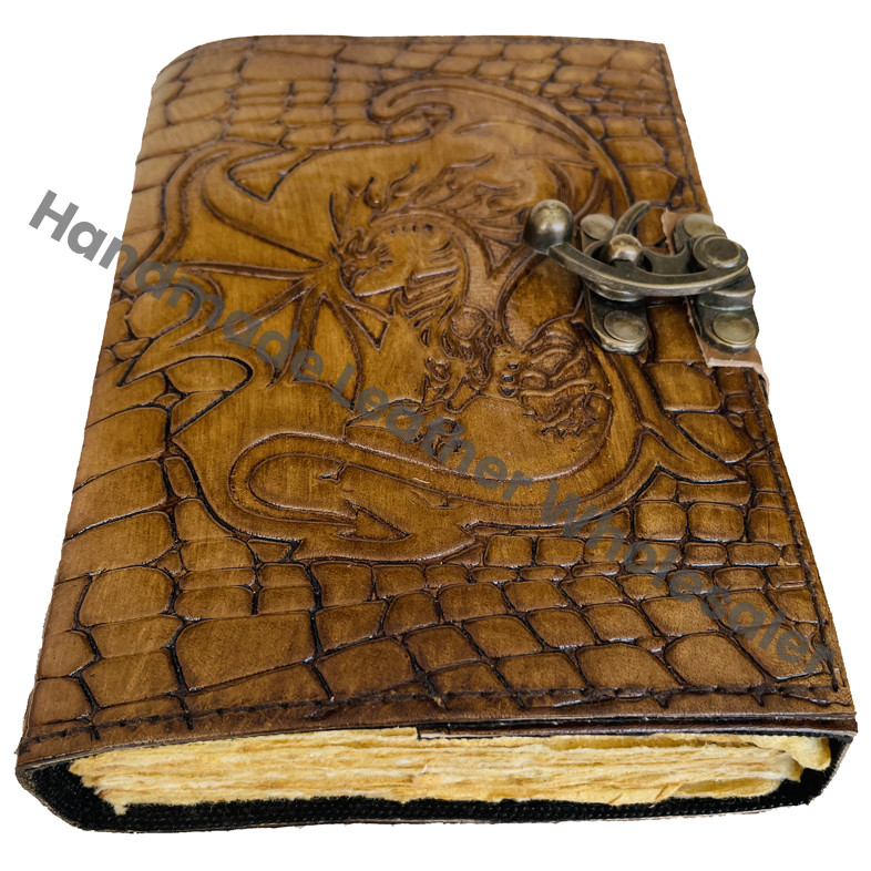 Vintage Women Sketchbook Dragon Large Book Shadows Crocodile Style Printed Journal Spiral Charcoal Cover for Gift Deckle Old
