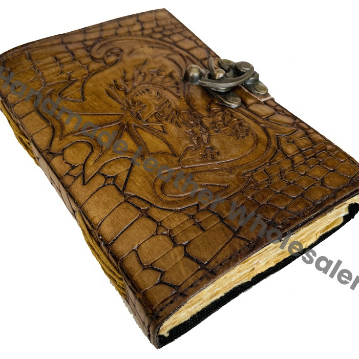 Vintage Women Sketchbook Dragon Large Book Shadows Crocodile Style Printed Journal Spiral Charcoal Cover for Gift Deckle Old