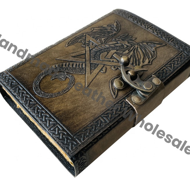 Vintage Women Sketchbook Dragon Large Book Shadows Star Pentagram Journal Blank Grimoire DND Deckle Old Pages Spiral Gift