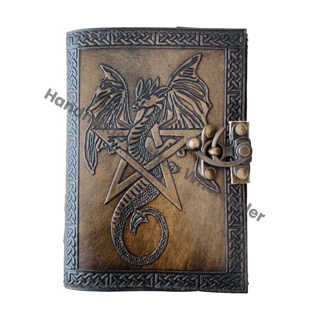 Vintage Women Sketchbook Dragon Large Book Shadows Star Pentagram Journal Blank Grimoire DND Deckle Old Pages Spiral Gift