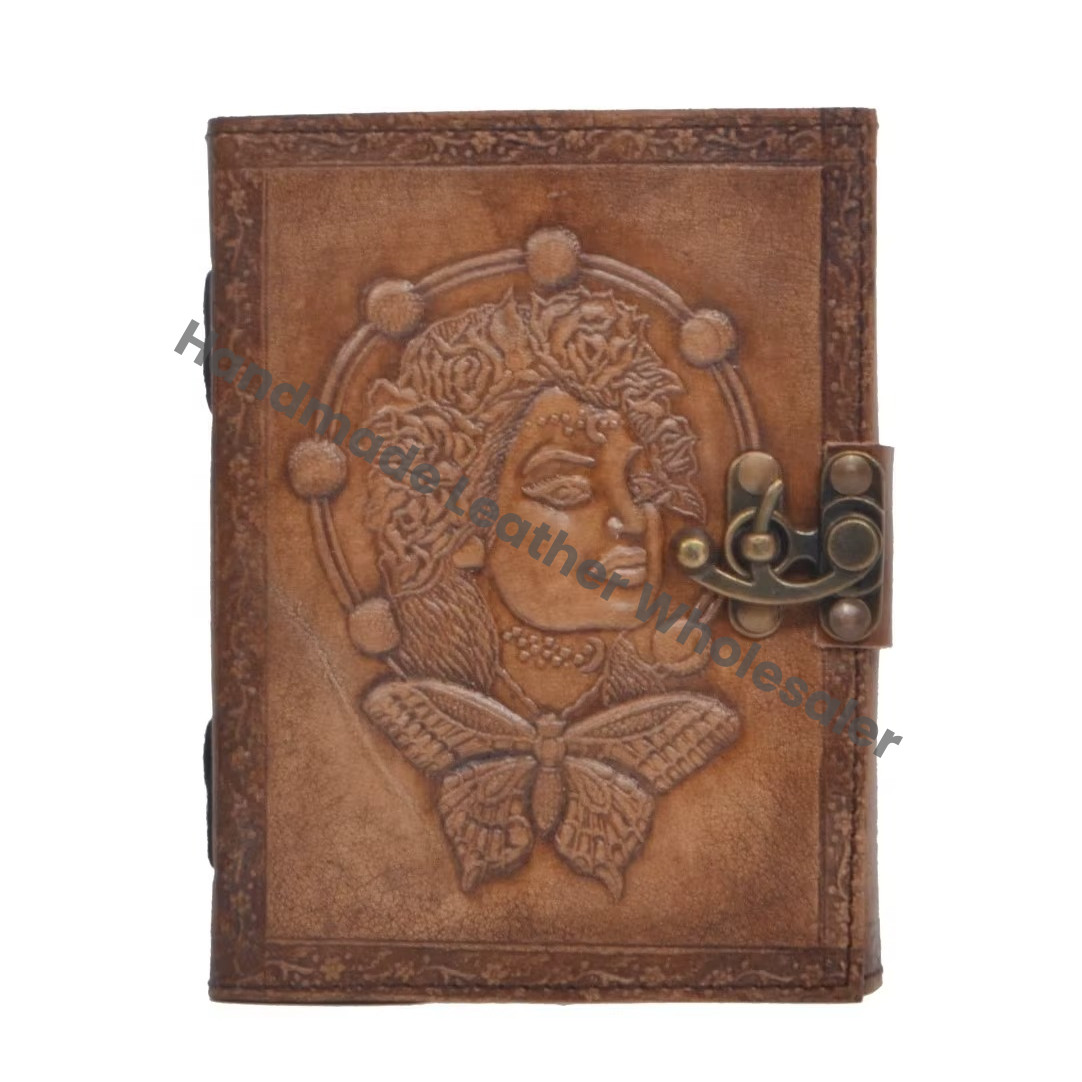 wholesale butterfly Vintage Leather Journal with Women Pages Antique Book Shadows Blank Grimoire Sketchbook Spiral Binding Gift