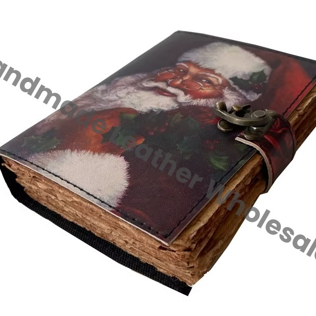 Wholesaler Handmade Santa Printed Vintage Spell Book Shadows Hardcover Leather Address Book Journal C Lock Best Gift Christmas