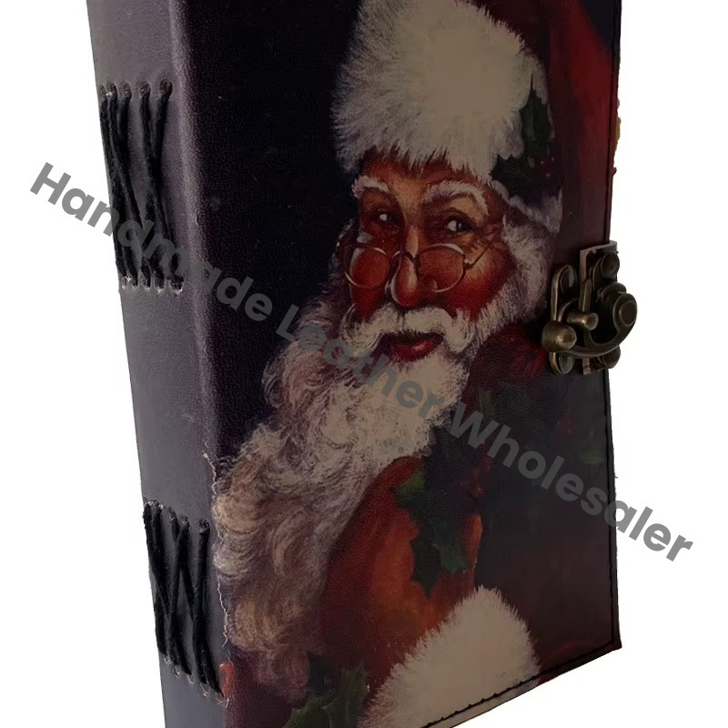 Wholesaler Handmade Santa Printed Vintage Spell Book Shadows Hardcover Leather Address Book Journal C Lock Best Gift Christmas