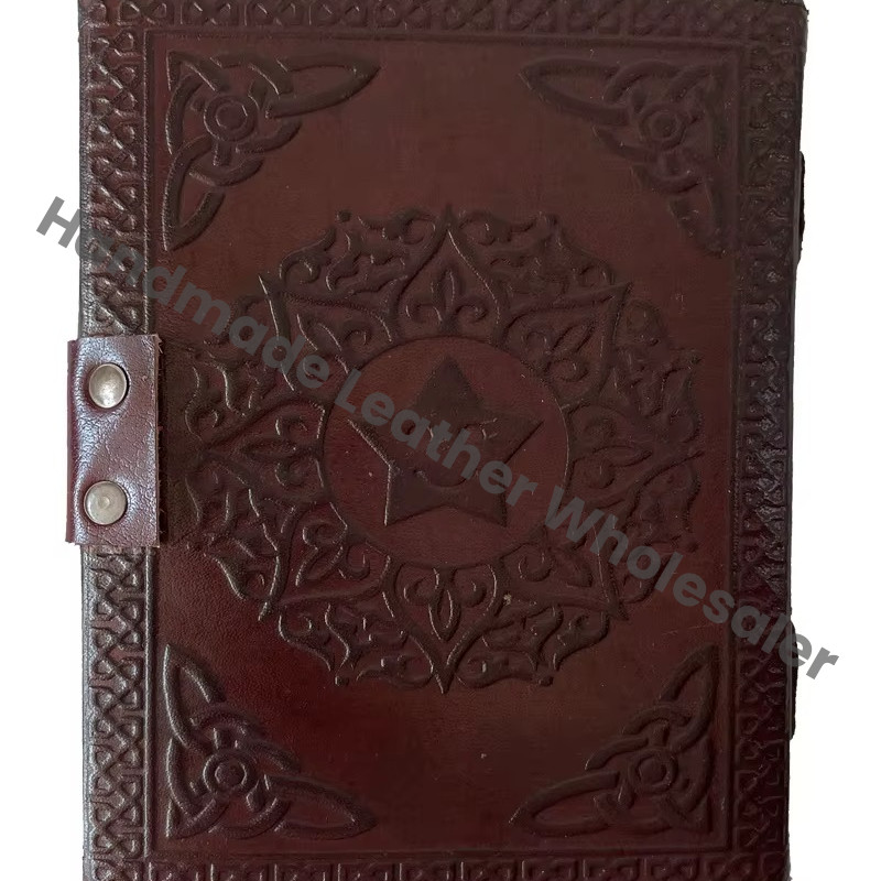 Wholesaler Leaf Embossed Double Color Leather Hard Cover Leather Journal Brown Handmade Eco-friendly Paper Custom Logo