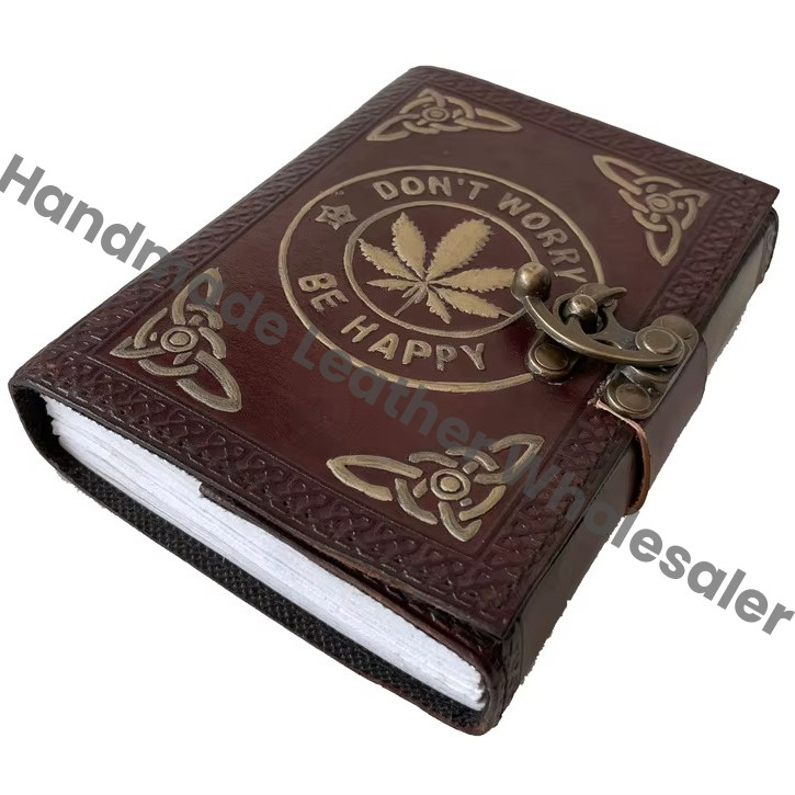 Wholesaler Leaf Embossed Double Color Leather Hard Cover Leather Journal Brown Handmade Eco-friendly Paper Custom Logo