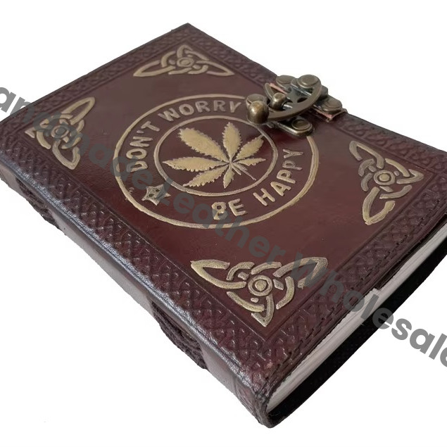Wholesaler Leaf Embossed Double Color Leather Hard Cover Leather Journal Brown Handmade Eco-friendly Paper Custom Logo