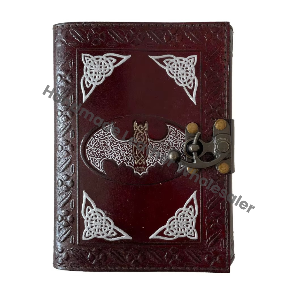 Wholesaler Leather Vintage Grimoire Bat Embossed Journal Double Color Loose-Leaf Eco-friendly Address Book Handmade Unlined Ruled Best Gift
