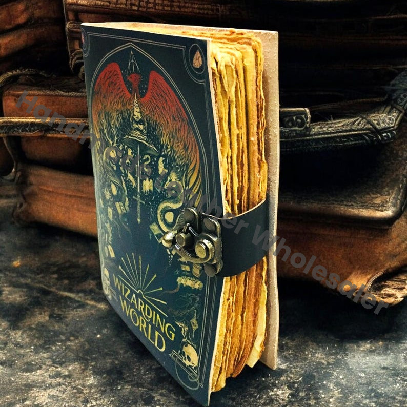 Wizarding World Leather Journal with Lock | Vintage Magic Spell Book Diary | Witchcraft & Wizard Gift Handmade Fantasy Notebook Grimoire.