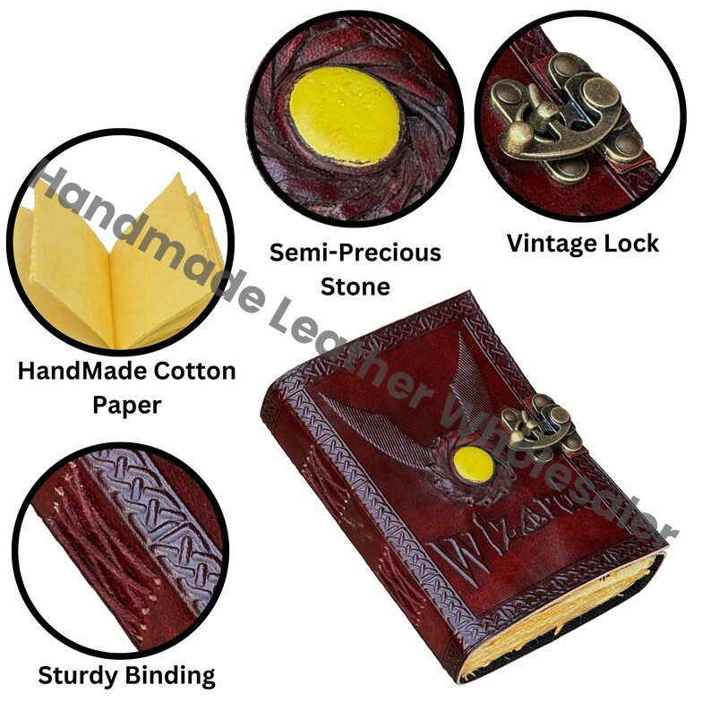 Wizards Leather Journal with Yellow Stone & Flying Key, Book of Shadows