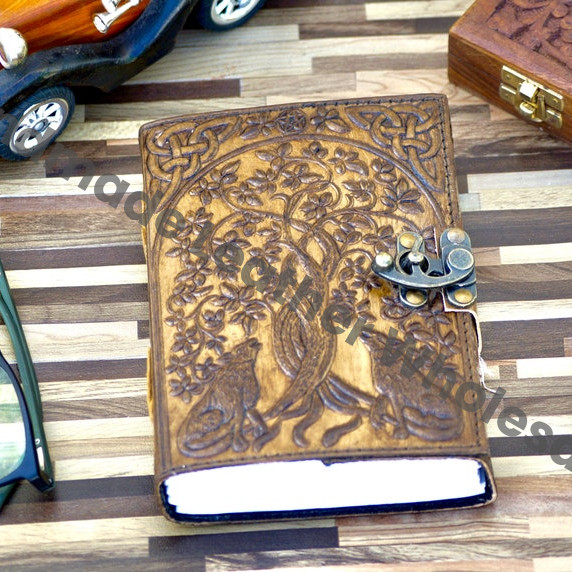 Wolf Embossed Leather Journal: Handmade Travel Diary