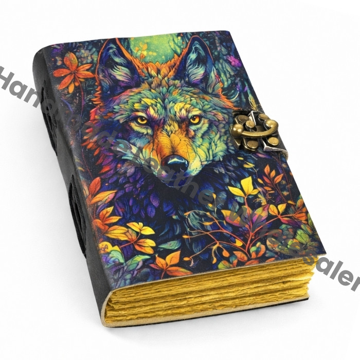 Wolf Grimoire Leather Journal: Handmade Celtic Notebook with Deckle Edge Paper