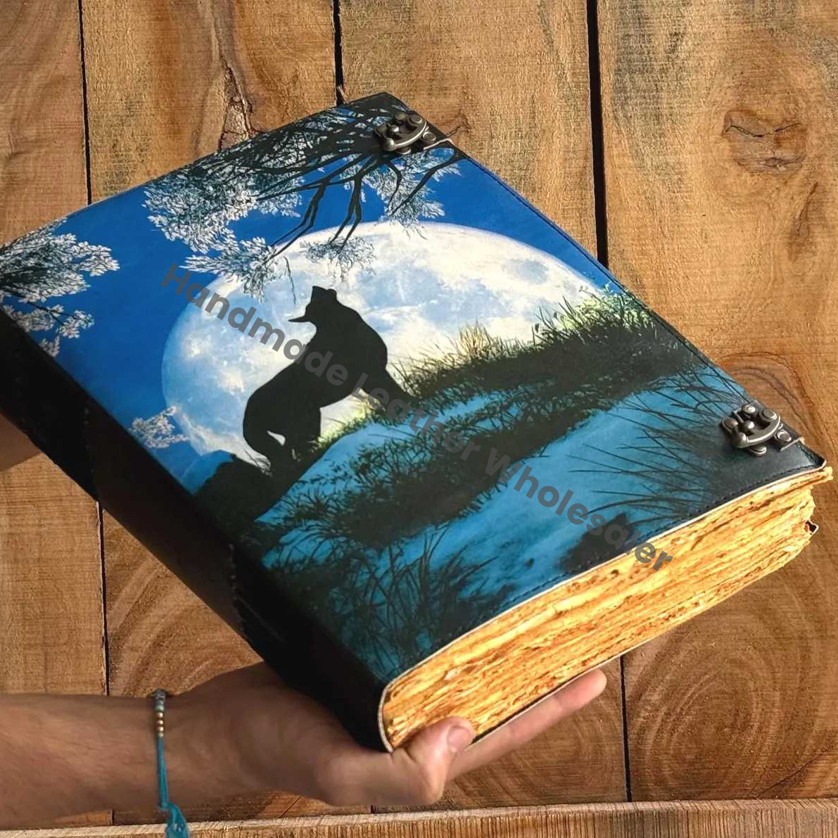 Wolf Leather Grimoire: Vintage Spell Book of Shadows with Deckle Edge