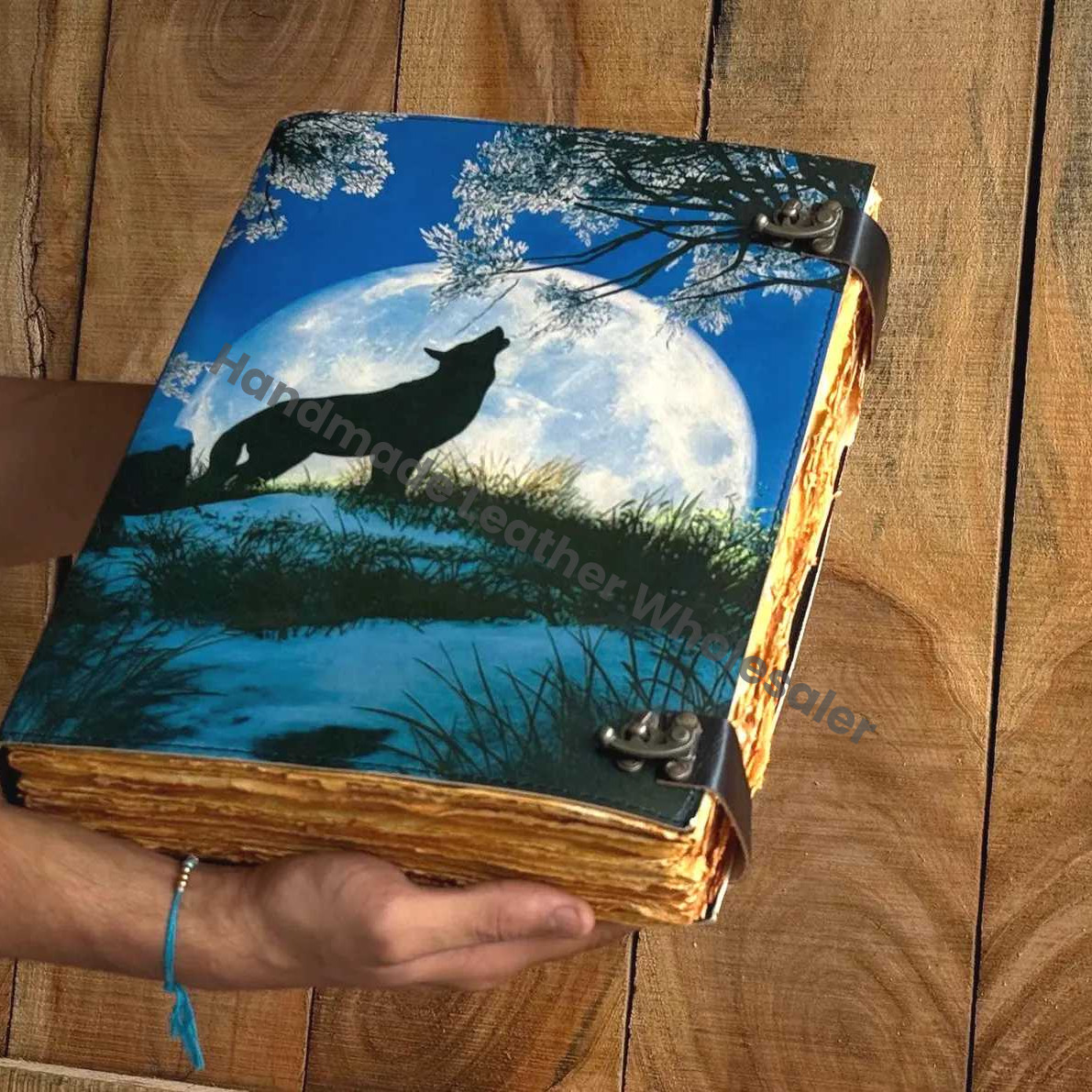 Wolf Leather Grimoire: Vintage Spell Book of Shadows with Deckle Edge