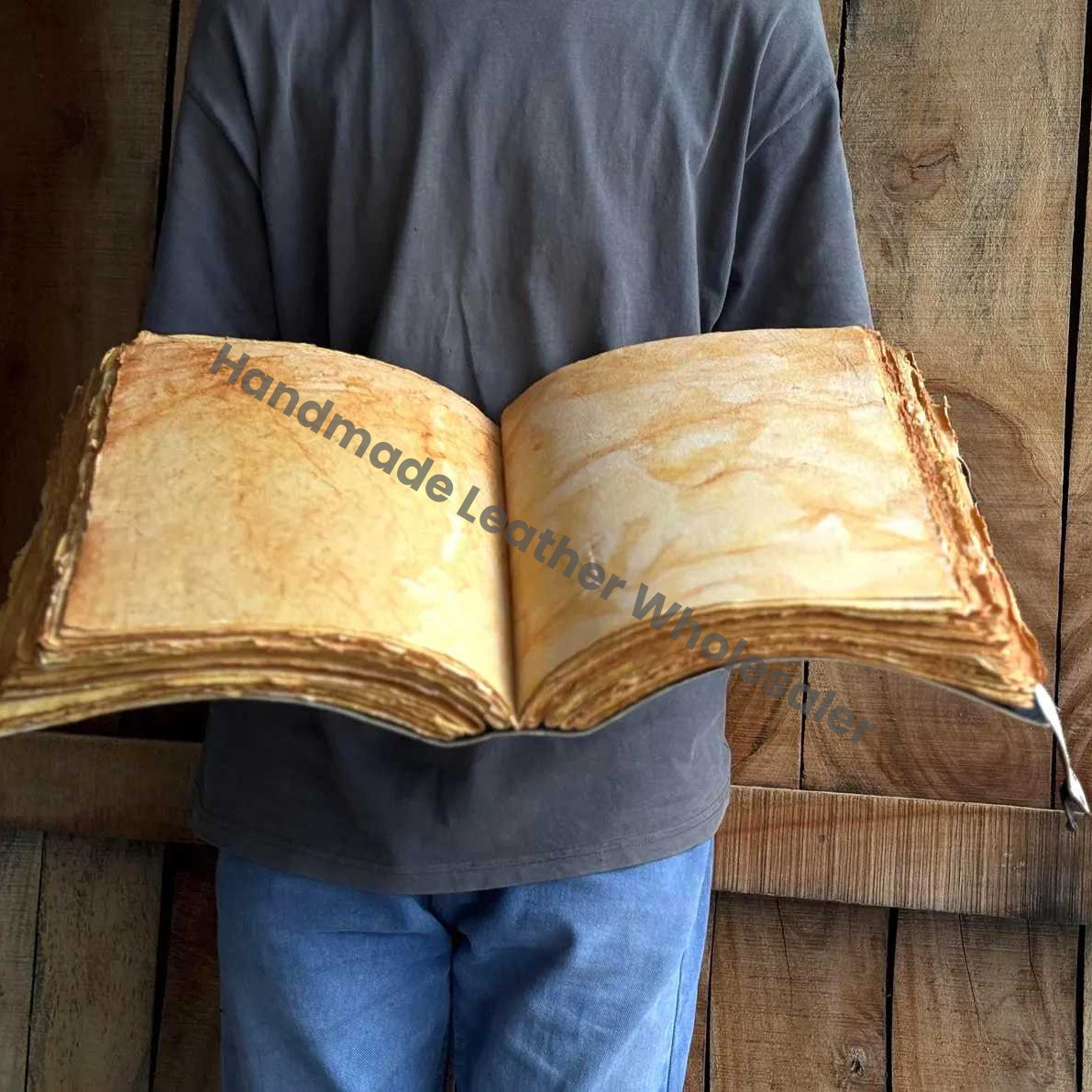 Wolf Leather Grimoire: Vintage Spell Book of Shadows with Deckle Edge