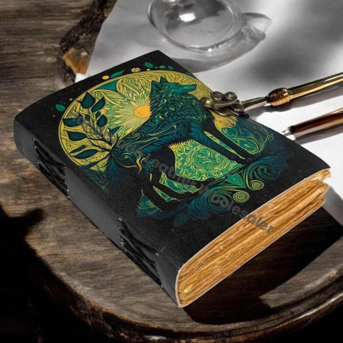 Wolf Leather Grimoire: Witchcraft Book of Shadows with Deckle Edge Paper