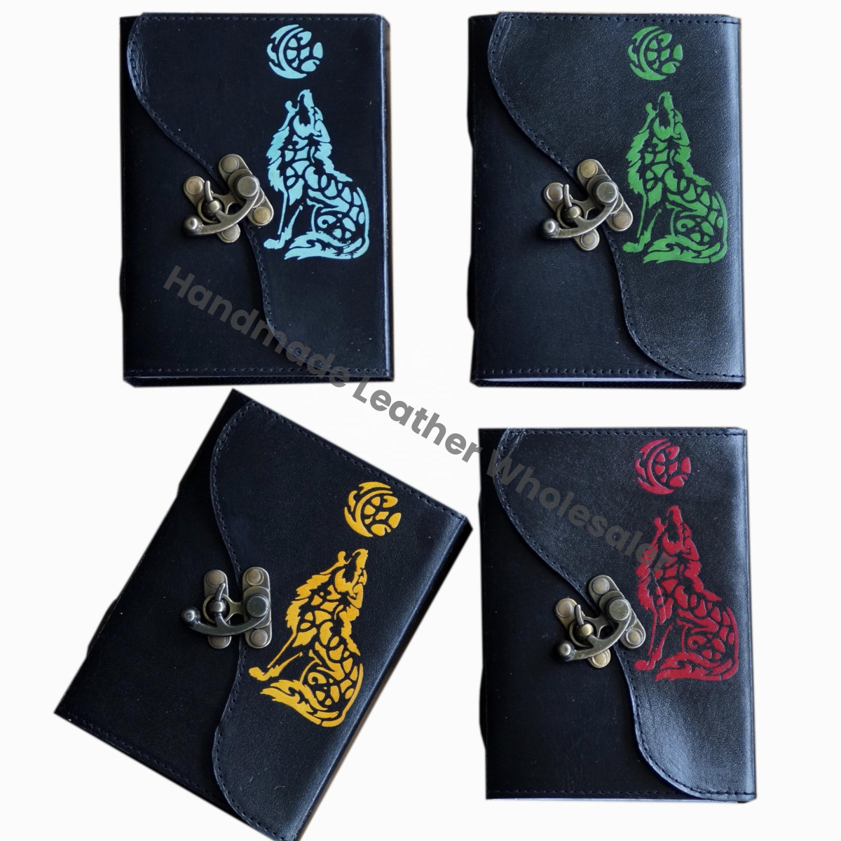 Wolf Leather Hardcover Journal Book Embossed Unlined Paper Custom Logo Gift Unisex Drawing Sketchbook Travel Planner