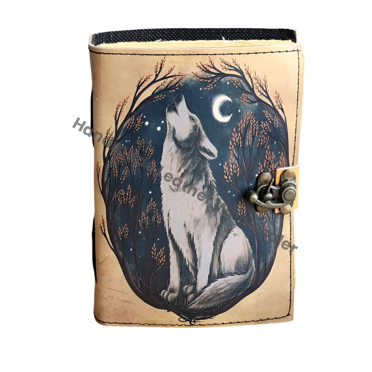Wolf Leather Journal, A5 Grimoire with Lock & Deckle Edge Pages