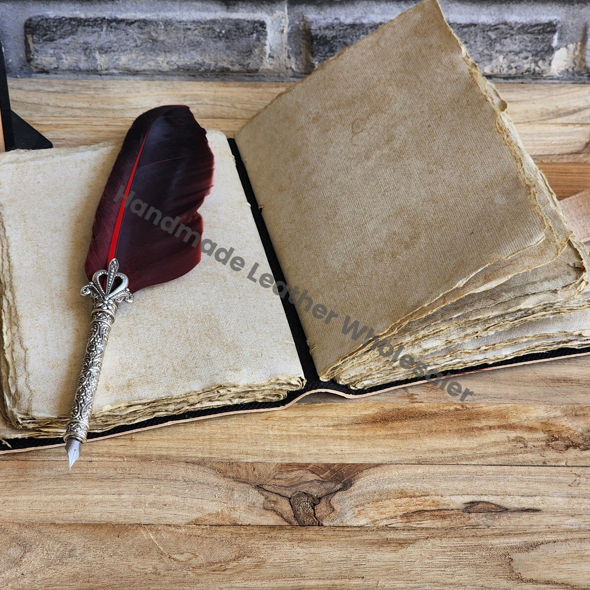 Wolf Leather Journal, A5 Grimoire with Lock & Deckle Edge Pages