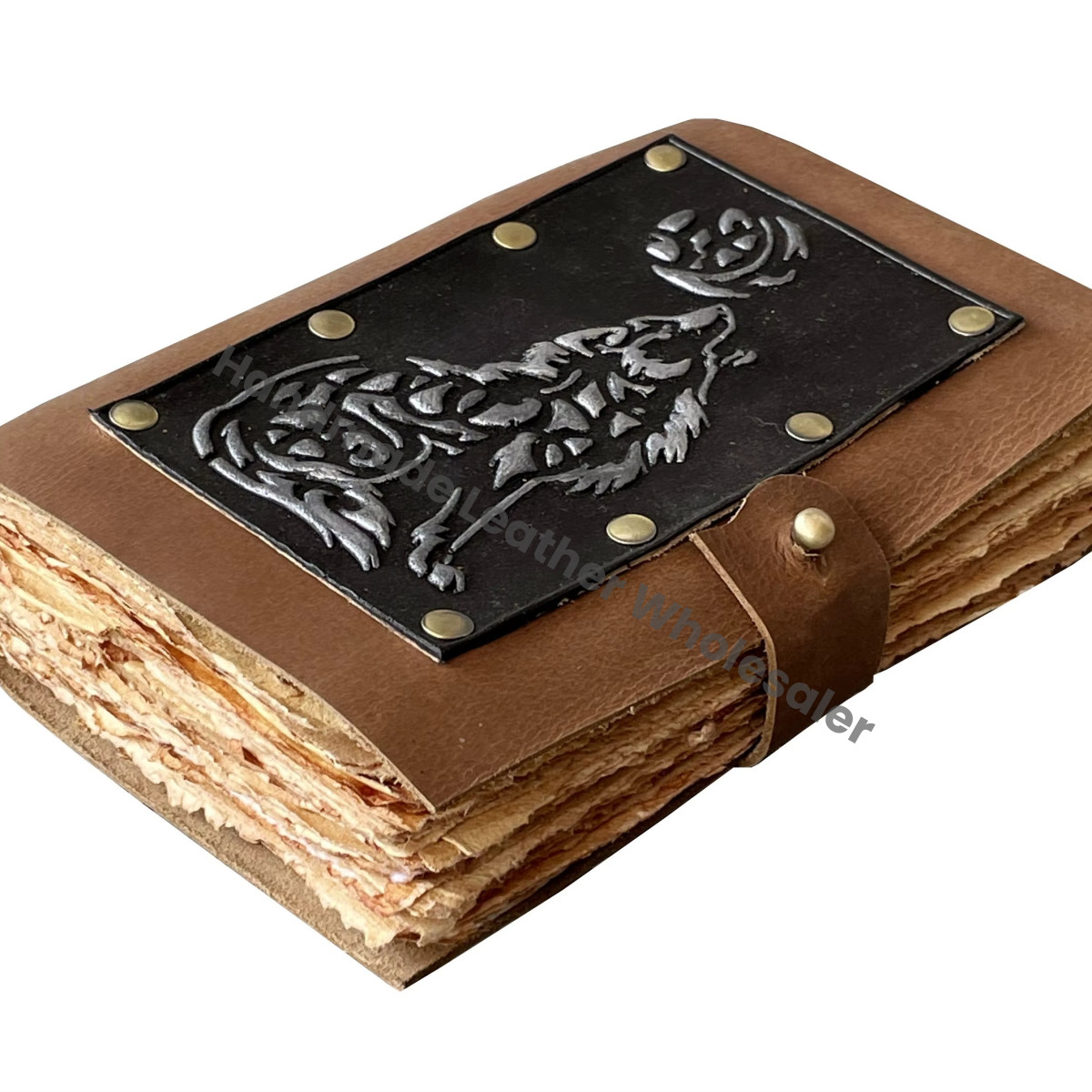 Wolf Leather Journal Book of Shadows Antique Design Notebook Journal for Unisex Unlined Deckle Edge Paper Leather Book