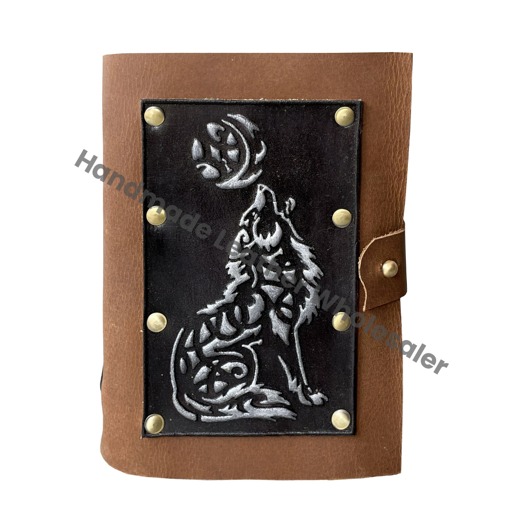 Wolf Leather Journal Book of Shadows Antique Design Notebook Journal for Unisex Unlined Deckle Edge Paper Leather Book