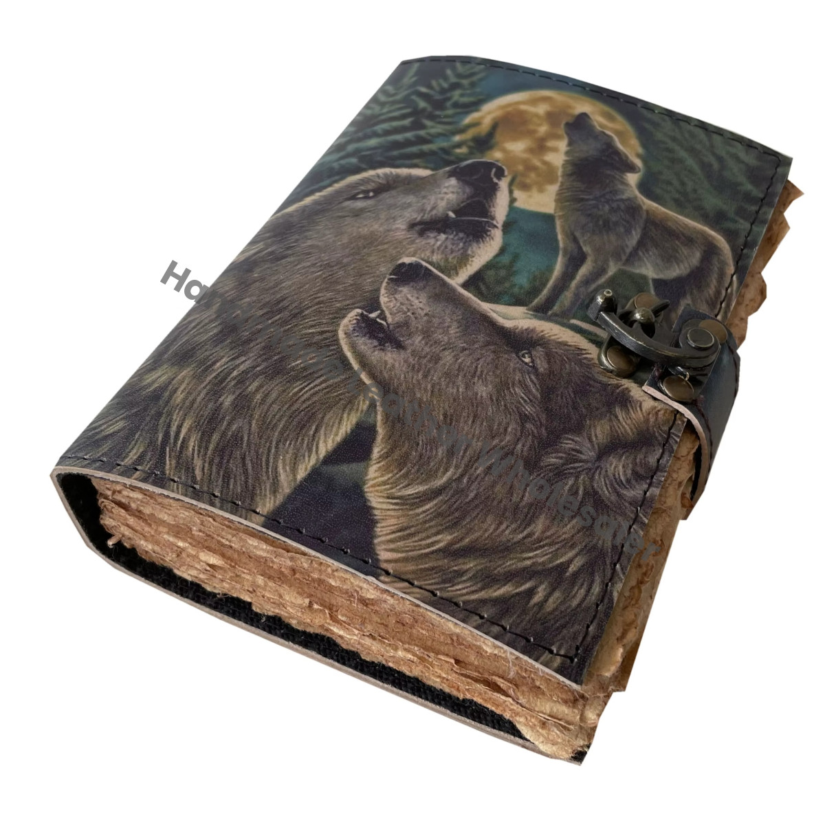 Wolf Leather Printed Style Design Handmade Journal Eco-friendly Paper Notebook Sketchbook Saddle Stitching