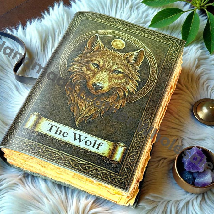 Wolf Print Handmade Vintage Leather Journal: Blank Spell Book of Shadows, for Sketching, Writing personalized gifts for women