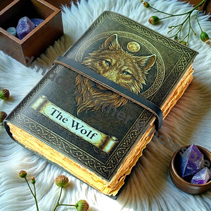 Wolf Print Handmade Vintage Leather Journal: Blank Spell Book of Shadows, for Sketching, Writing personalized gifts for women