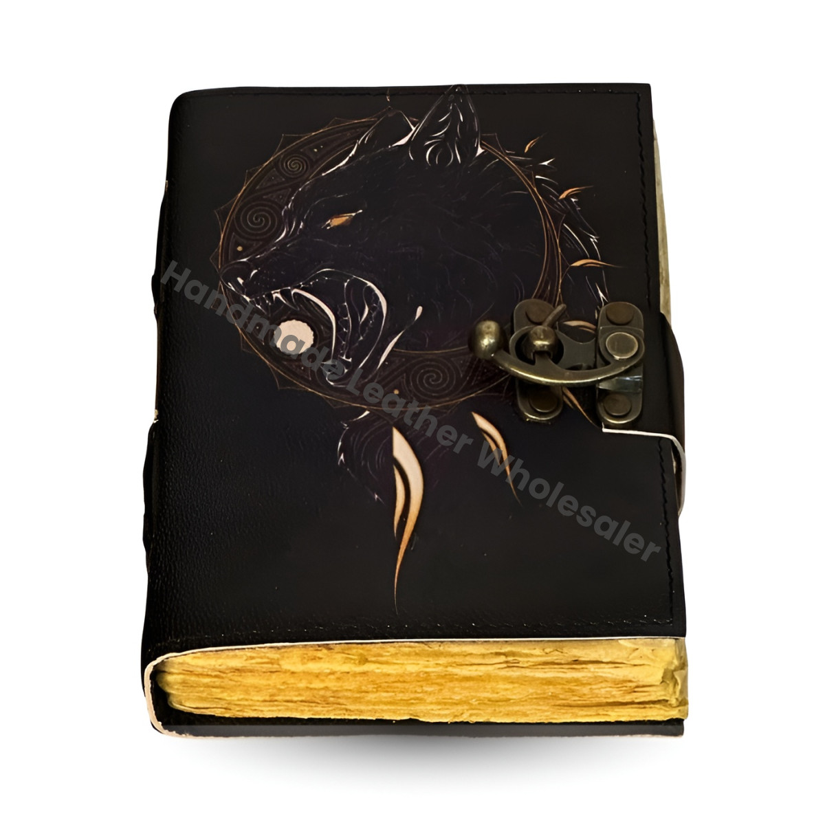 Wolf Print Leather Journal, Handmade Vintage Paper Notebook