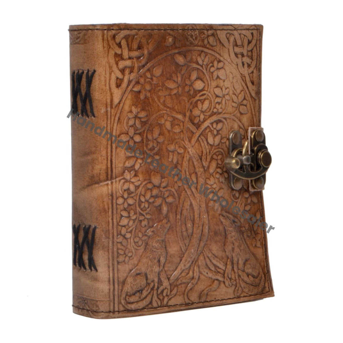 Wolf Tree Handmade Spiral Leather Hardcover Book Shadows Grimoire College Notebook Office Diary Embossed Blank Journal Gift