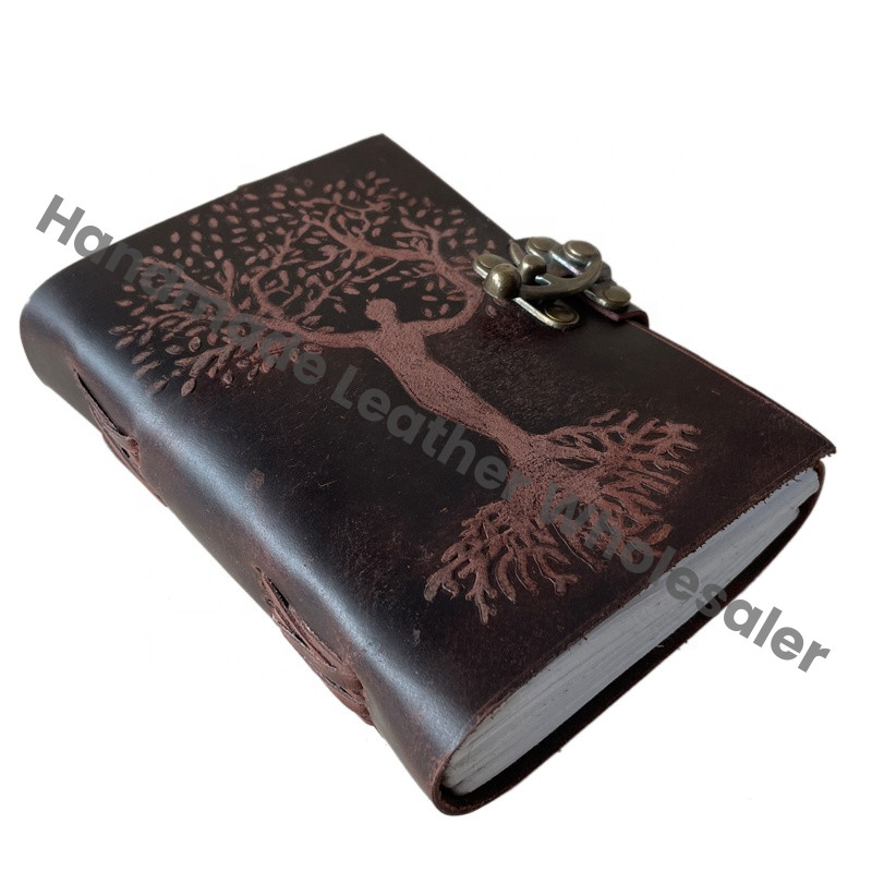 Women's Leather Journal Cotton Paper Tree Life Embossed Cover Thermal Bound Custom Logo Recyclable Handmade