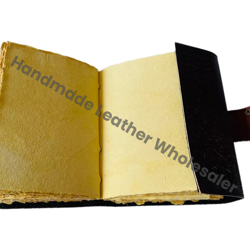 Women's Vintage Leather Book Spiral Binding Handmade Embossed Deckle Edge Celtic Wiccan Journal Gift Brown Address Book