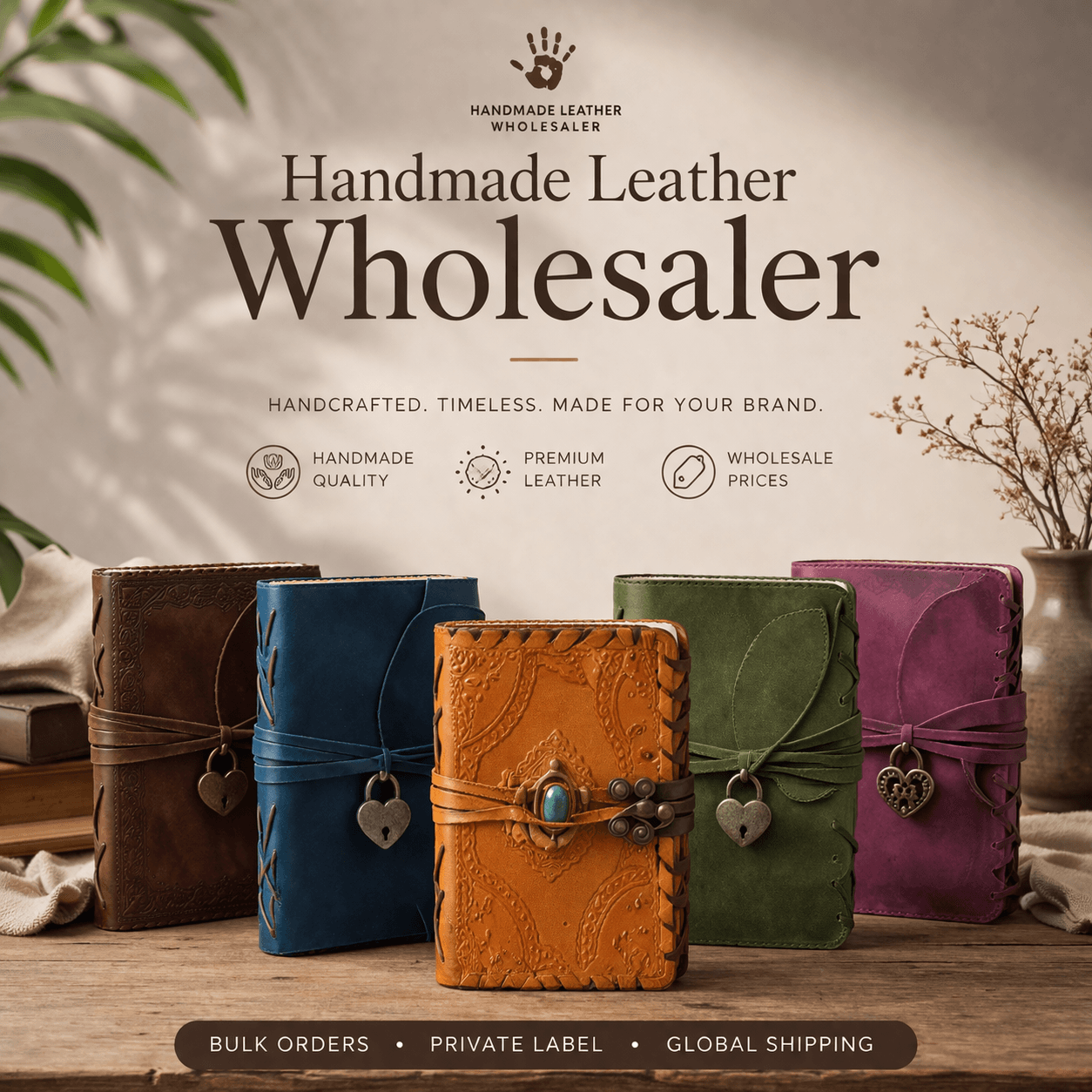 Premium handmade leather journal display